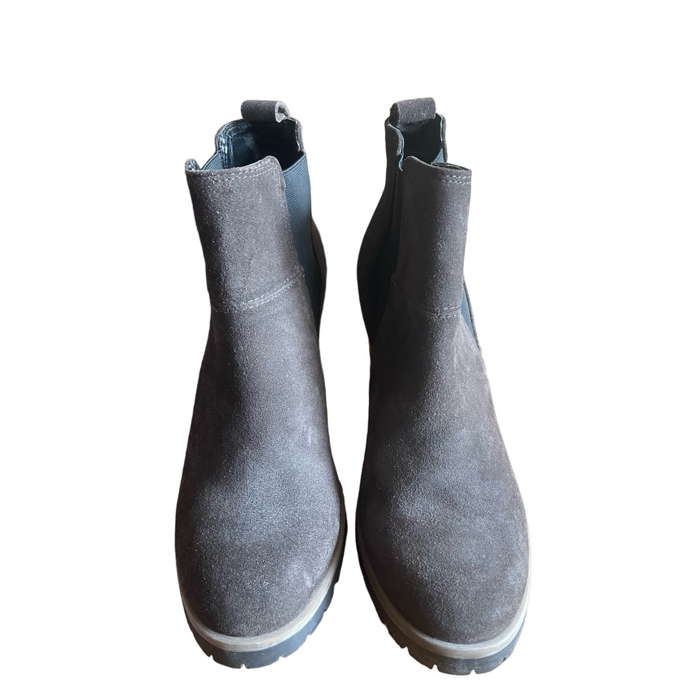 Crevo Maeva Chelsea Suede Booties w/ Block Heel, Charcoal, Women’s Sz 8.5